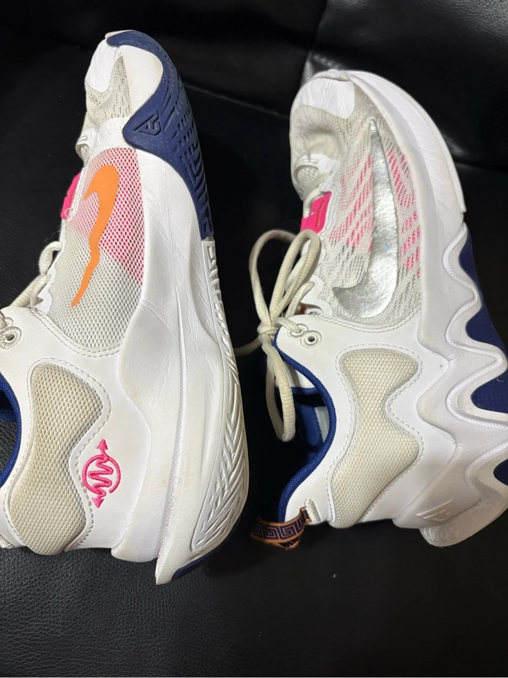 Nike LOGO 5 White Sneakers with Orange Swoosh and Blue Trim for women’s size 7Y